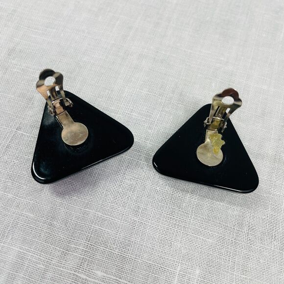 Vintage 80s Earrings Clip On Earrings Gray Black Modern Chunky 80s VTG Earrings - Picture 5 of 7